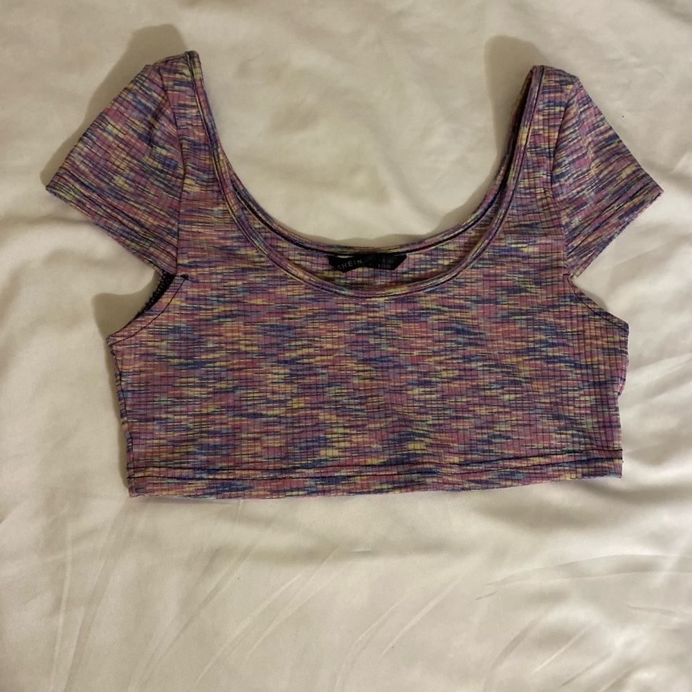 SHEIN Scoop Neck Rib-Knit Space Dye Crop Top